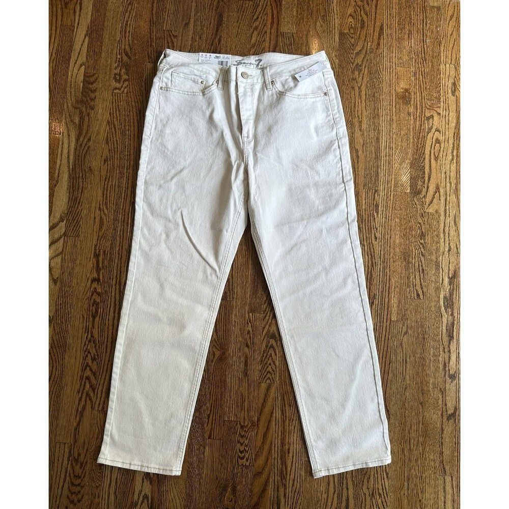 Seven7 Women's Slim Straight Jeans Size 12 Bone High Rise Stretch Denim NWT NEW
